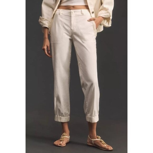 Anthropologie The Richie Slim Joggers Pants Ivory Cotton - Picture 4 of 14